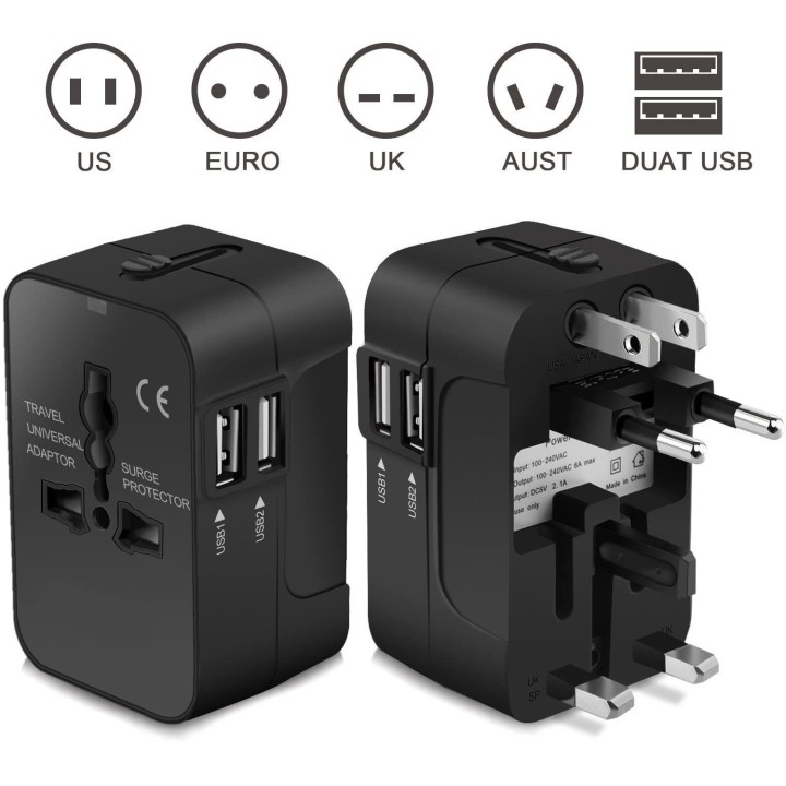 Reiseadapter Internationales Universal-Netzteil All-in-One 5 V 2.1A 2 USB 110 240 V jr international - 6