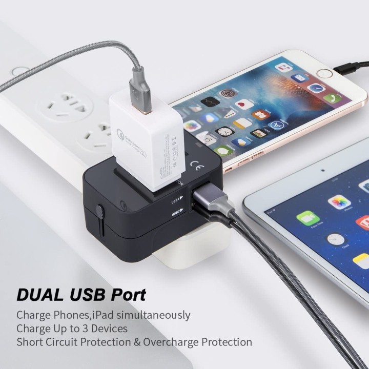 Reiseadapter Internationales Universal-Netzteil All-in-One 5 V 2.1A 2 USB 110 240 V jr international - 9