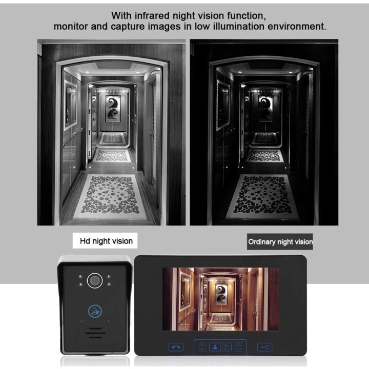 Interphone video sans fil 300m etanche Vision Nocturne ecran 18cm appartement maison