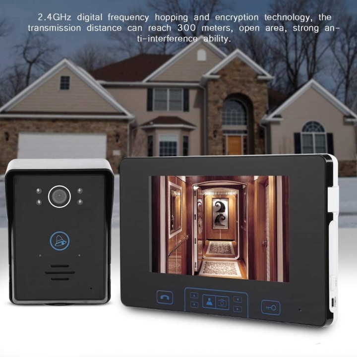 Interphone video sans fil 300m etanche Vision Nocturne ecran 18cm appartement maison
