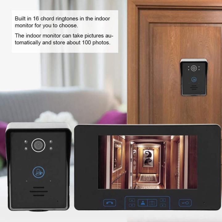 Interphone video sans fil 300m etanche Vision Nocturne ecran 18cm appartement maison