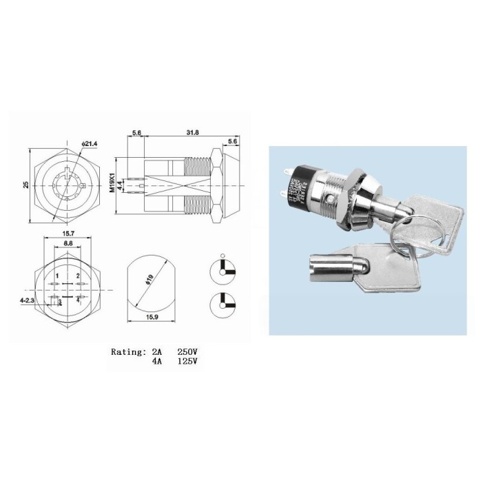 Keyswitch electric on off keyswitch with 4 pin, 5 keys with the same code 3333 1206 1209 jr international - 1