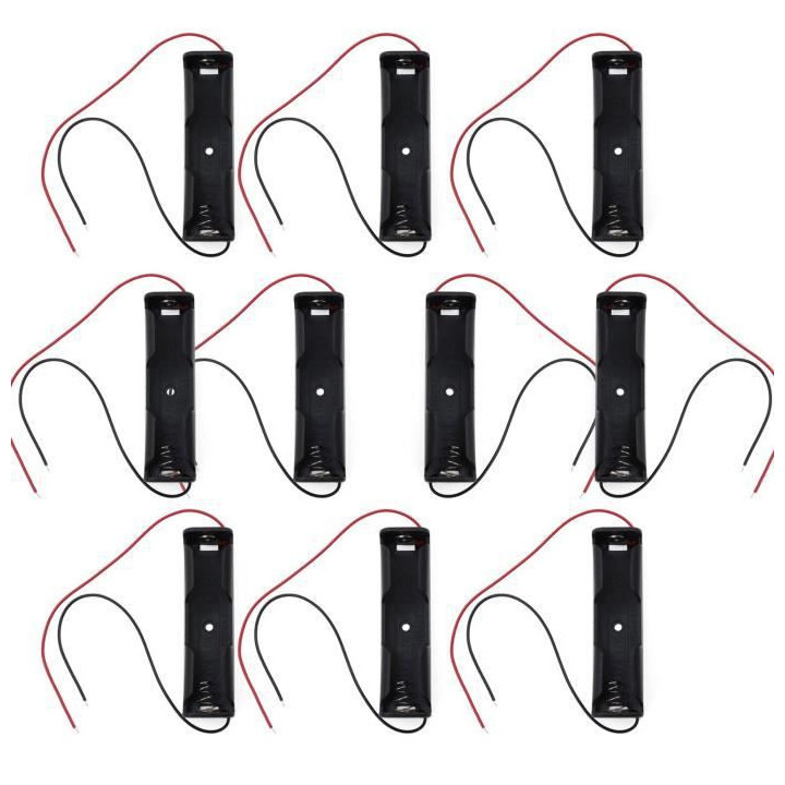10 caja de la caja Pza Soporte para 1 x 18650 Negro con 6 'Wire Leads estrenar de plástico de almacenamiento de la batería sodia
