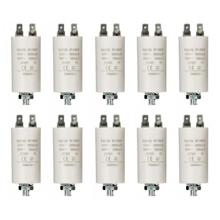 10 Capacitor 4.5mf micro farad 400v 450v 500v 50 60 hz universal motor start capacitor with am terminal w1 11005 jr internationa