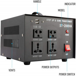 Convertitore elettrico cambia tensione 220 verso 110vca trasformatore 220v 110v 2000w corrente adattatore converter bronson - 7