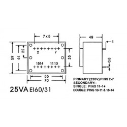 Printtransformator25va 1 x 9v / 1 x 2 778a velleman - 1