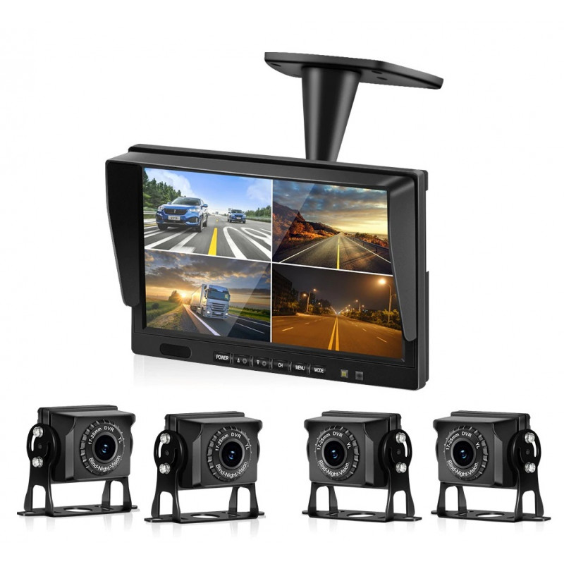 Monitor quad-vision da 10 pollici e 26 cm + 4 telecamere 12v 24v 4 pin