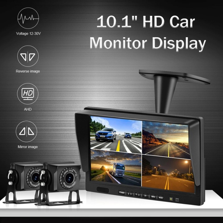 Monitor cuádruple de 10 pulgadas y 26 cm + 4 cámaras de 12 v 24 v 4 pines + 3 cables de 5 m + 1 cable de 20 m