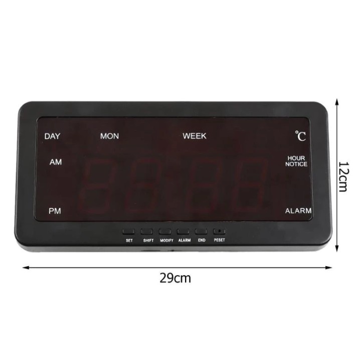 Rote LED-Kalenderwanduhr 220V 29x12x5cm große Anzeigezeit Tag Jahr Temperatur Sprachsteuerung