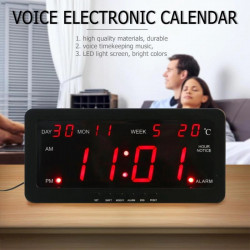 Rote LED-Kalenderwanduhr 220V 29x12x5cm große Anzeigezeit Tag Jahr Temperatur Sprachsteuerung
