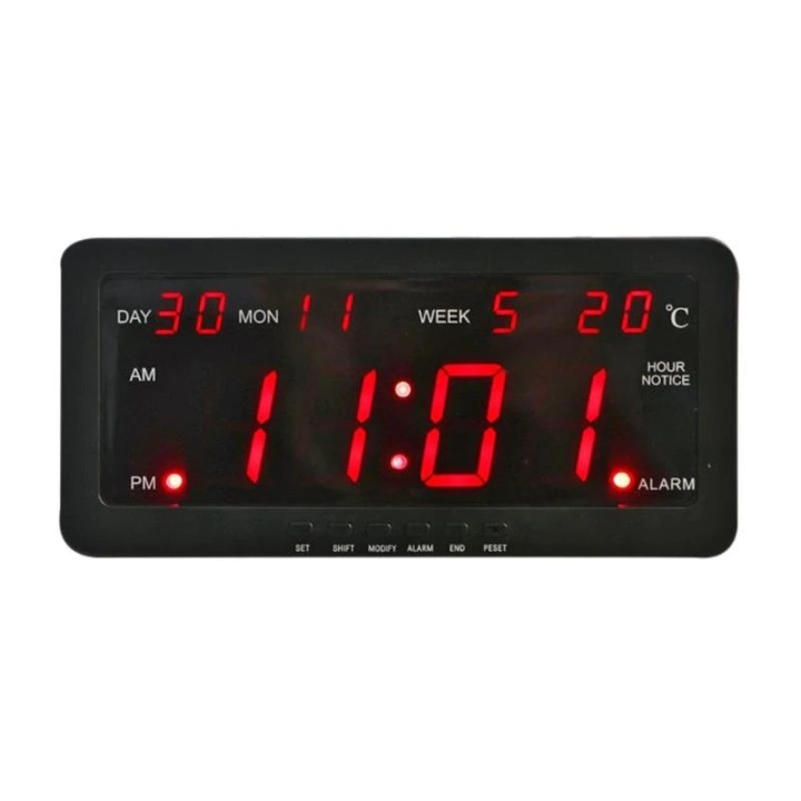 Red led calendar wall clock 220v 29x12x5cm large display time day year temperature voice control