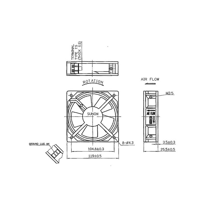 ac 220v Cooling Fan sunon 230vac sleeve 120 x 120 x 25mm velleman - 1