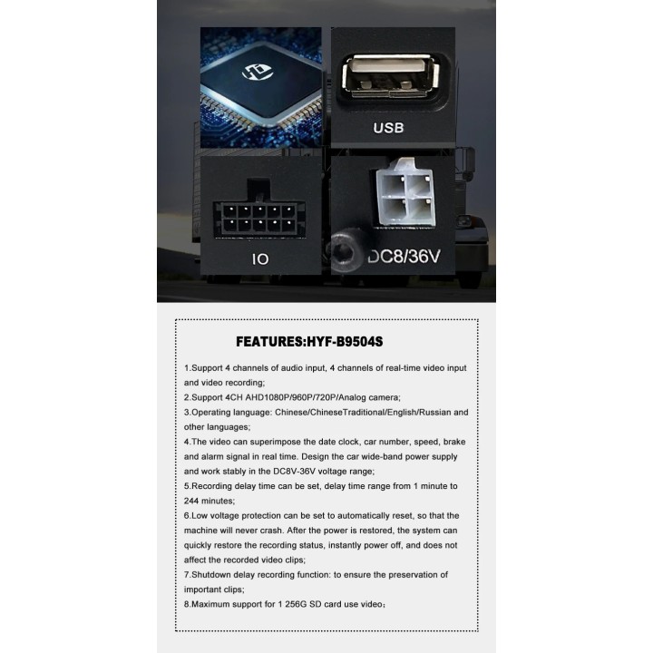 Enregistreur mobile vidéo numérique 4 canaux mdvr enregistrement sur carte sd sdhc (jusqu'à 128go)