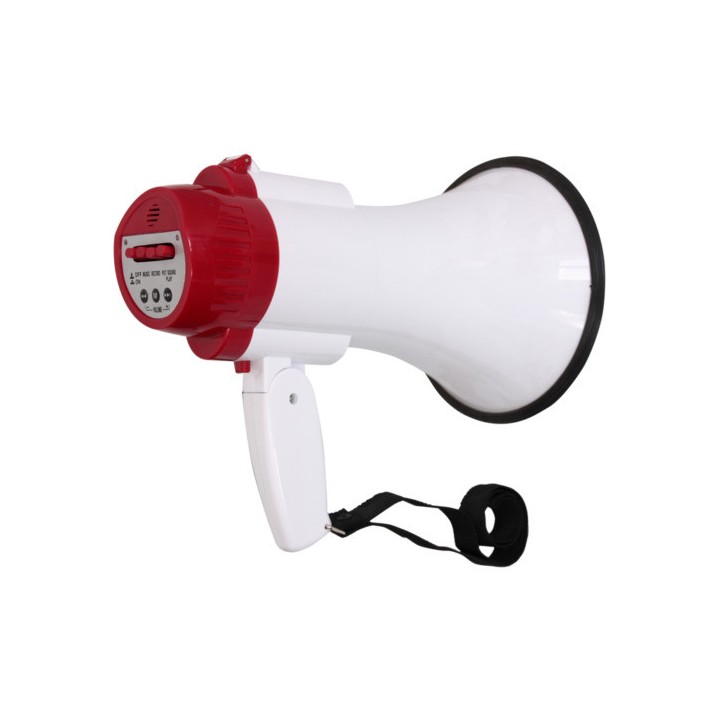 Megaphone 20w avec batterie rechargeable portee 300m enregistrement 8 sec microphone intégré.