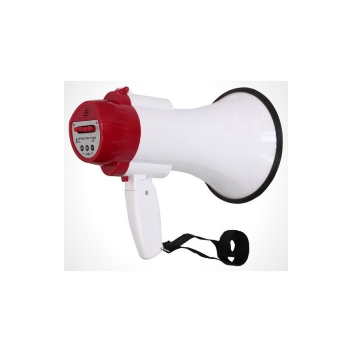 Megaphone 20w avec batterie rechargeable portee 300m enregistrement 8 sec microphone intégré.