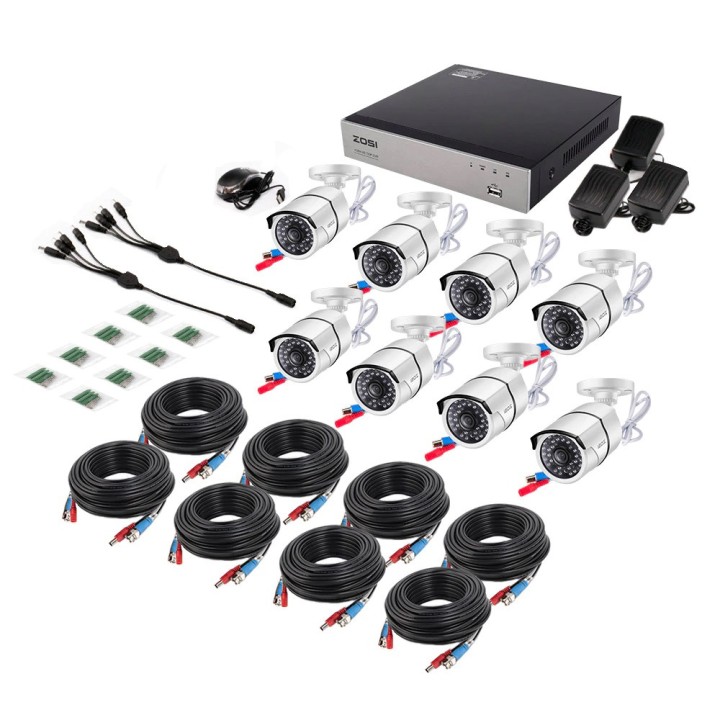 Sistema de videovigilancia TVI DVR 8 canales + disco duro + 8 cámaras de vigilancia 1080p 2.0MP cable