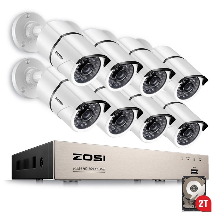 8-Kanal-TVI-DVR-Videosicherheitssystem Festplatte + 8 1080p 2.0MP-Überwachungskameras Kabel