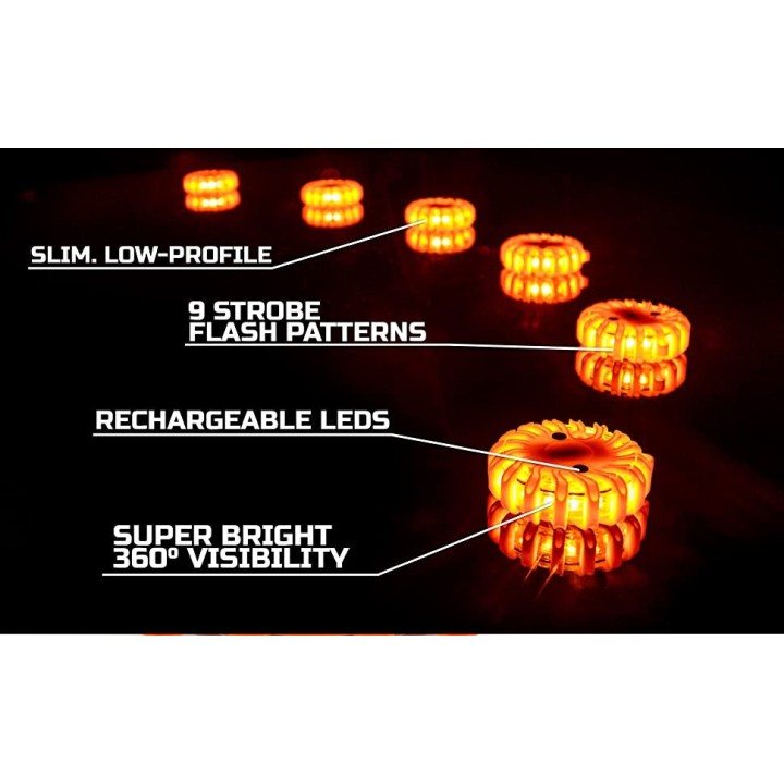 6 red beacon 16 led rechargeable rotating beacon base magnet light safety auto truck road
