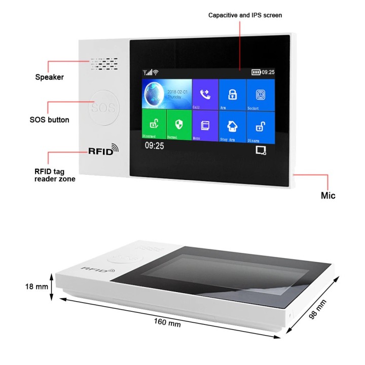 Wireless alarm tuya apps gsm wifi 2 remote control 2 tag 1 sf contact 1 ir radio 1 wired siren