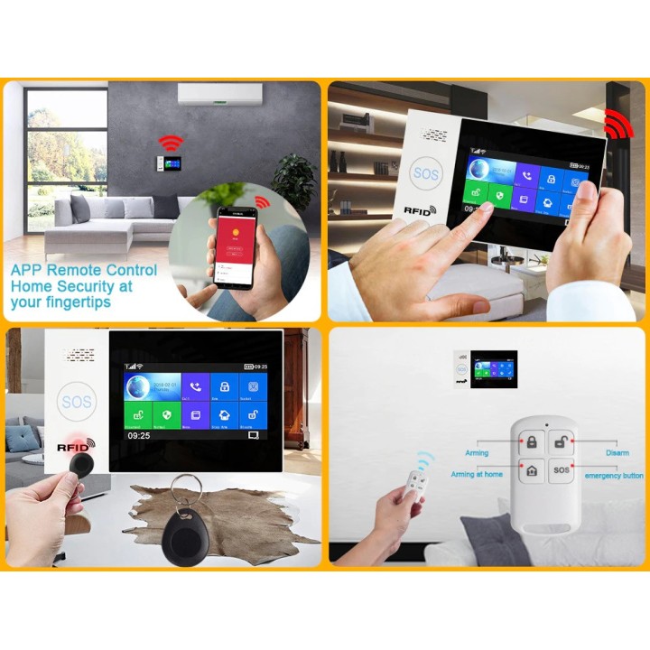Allarme wireless app tuya gsm wifi 2 telecomando 2 tag 1 contatto sf 1 radio ir 1 sirena cablata