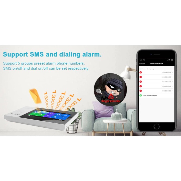 Allarme wireless app tuya gsm wifi 2 telecomando 2 tag 1 contatto sf 1 radio ir 1 sirena cablata