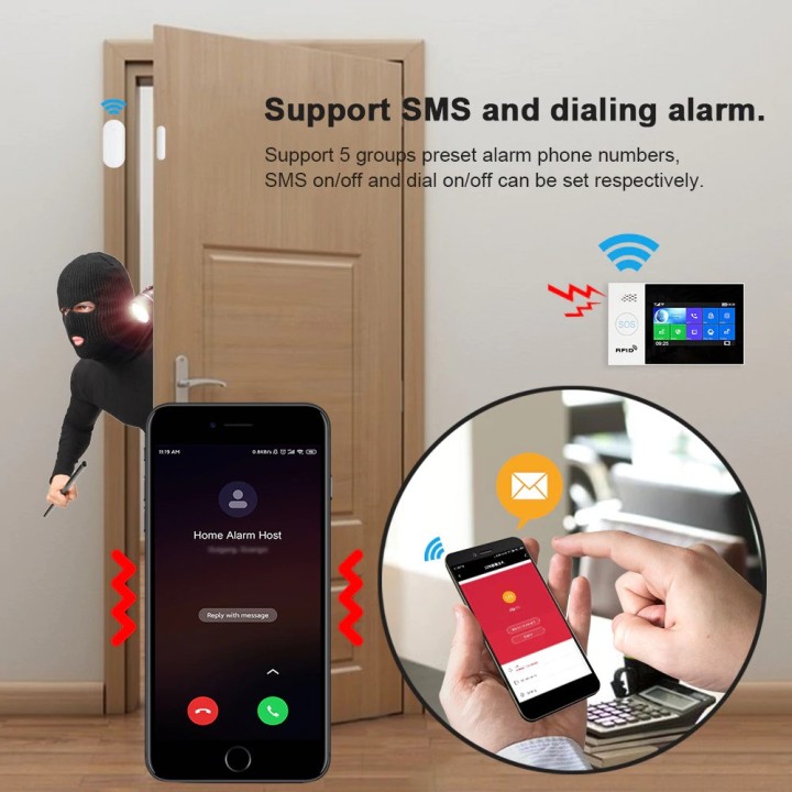 Wireless alarm tuya apps gsm wifi 2 remote control 2 tag 1 sf contact 1 ir radio 1 wired siren