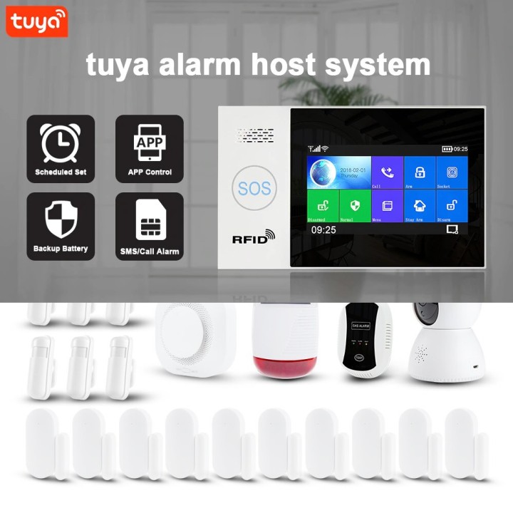 Alarme sans fil Tuya Apps GSM WiFi 2 Télécommande 2 Balise 1 Contact SF 1 Radio IR 1 Sirène filaire