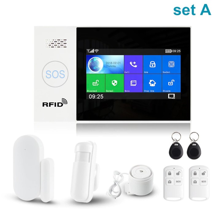 Wireless alarm tuya apps gsm wifi 2 remote control 2 tag 1 sf contact 1 ir radio 1 wired siren