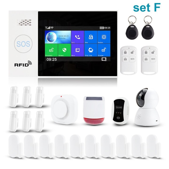 Drahtloser Alarm tuya apps gsm wifi 2 Fernbedienung 2 Tag 1 sf Kontakt 1 ir Radio 1 kabelgebundene Sirene