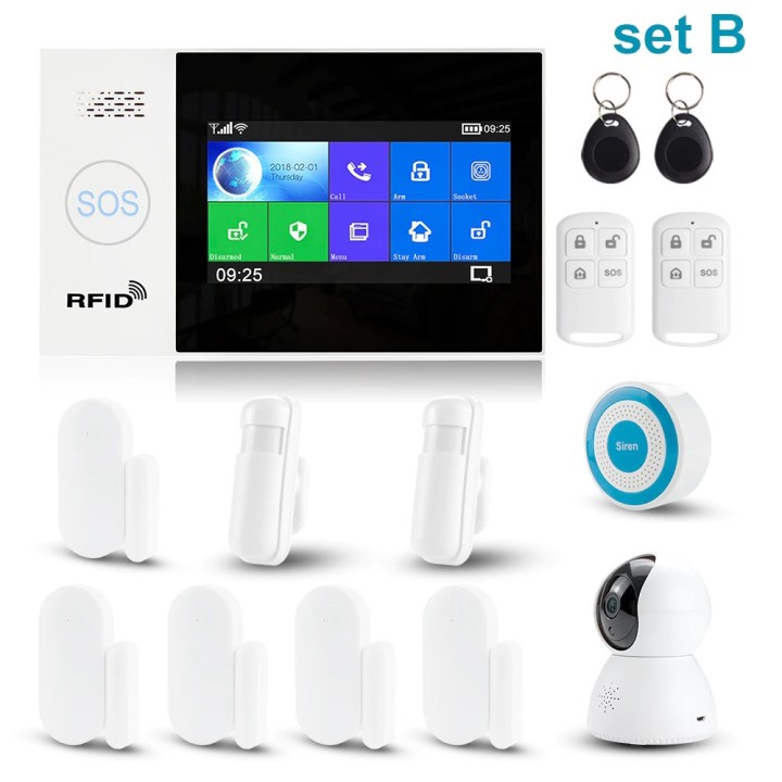 Alarma inalámbrica tuya aplicaciones gsm wifi 2 control remoto 2 etiqueta 1 contacto sf 1 radio ir 1 sirena cableada