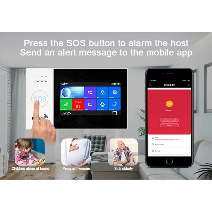 Wireless alarm tuya apps gsm wifi 2 remote control 2 tag 1 sf contact 1 ir radio 1 wired siren