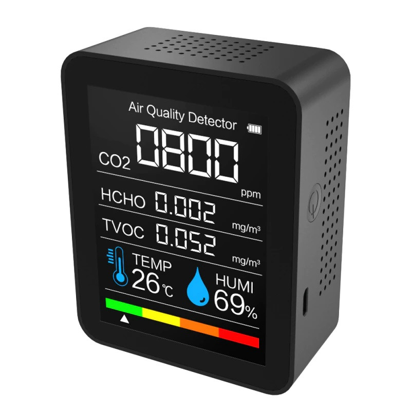 Detector de Calidad de Aire portátil Medidor de CO2 Medidor de Temperatura Digital Tester de Humedad Detector de dióxido de Carbono TVOC Formaldehído HCHO Blanco