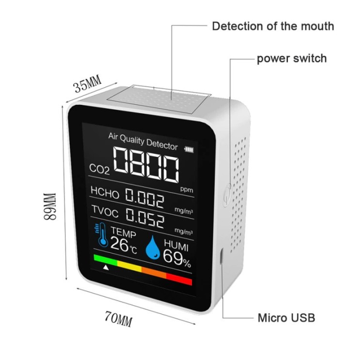 CO2 Meter Tester Sensore Umidità Temperatura Qualità dell'aria Anidride carbonica TVOC HCHO
