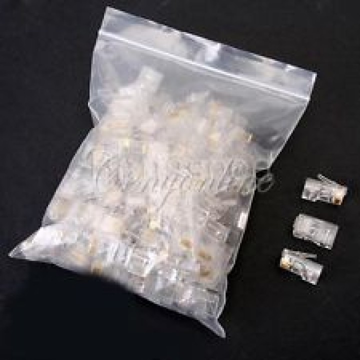 Pack of 100 sheets crystal rj45 8p/8c plug crimp 8p8c plug telephone network telephony cat6 jr international - 3