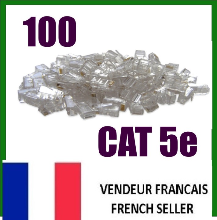 Pack of 100 sheets crystal rj45 8p/8c plug crimp 8p8c plug telephone network telephony cat6 jr international - 8