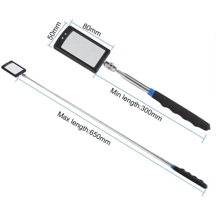 Miroir inspection reglable 8cm pliant à quatre niveaux endoscope eclairage 2 led sous la voiture