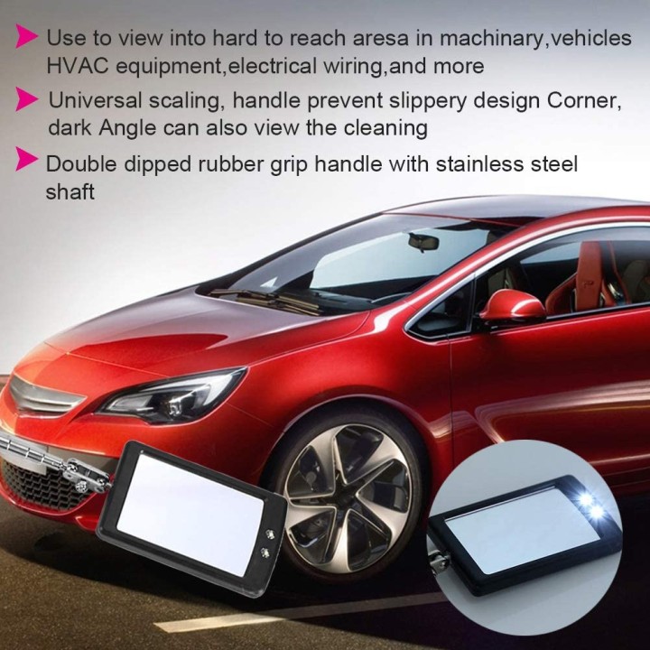 Espejo de inspección regulable de 8cm, abatible en cuatro niveles, endoscopio con 2 luces led debajo del coche.