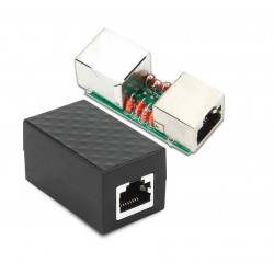 Adaptador LAN RJ45 Ethernet contra sobretensiones Dispositivo de protección contra rayos Aleación de aluminio apantallado Negro