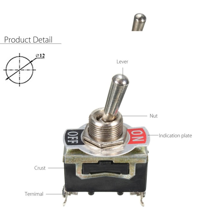 Interrupteur a Bascule etanche 15A 250V SPST 2 Pins 2 Terminal ON/OFF Pour Voiture bateau