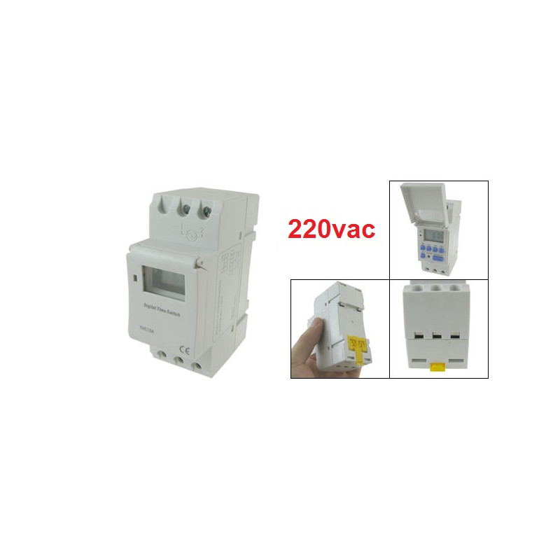 Daytesy Interrupteur de minuterie-THC15A 220-240VAC 16A Rail DIN Interrupteur de minuterie programmable numérique