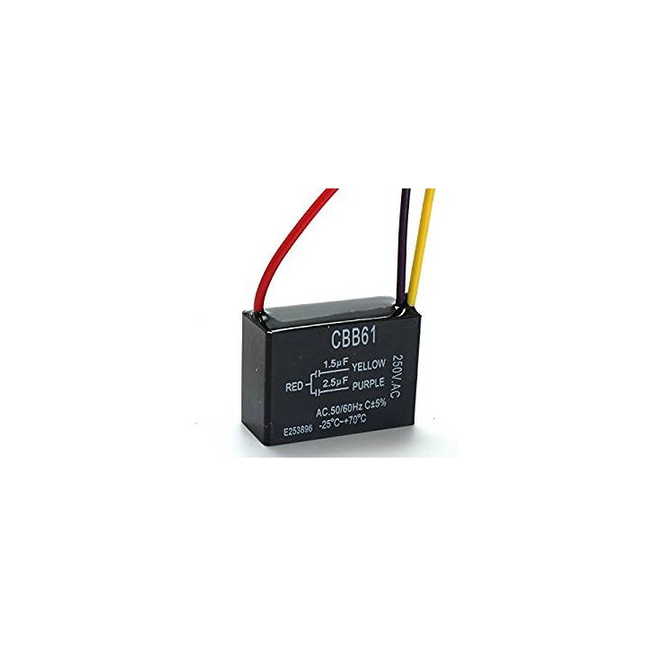 Condensateur De Ventilateur De Plafond Cbb61 1.5Uf + 2.5Uf 3 Fils 250 Vca