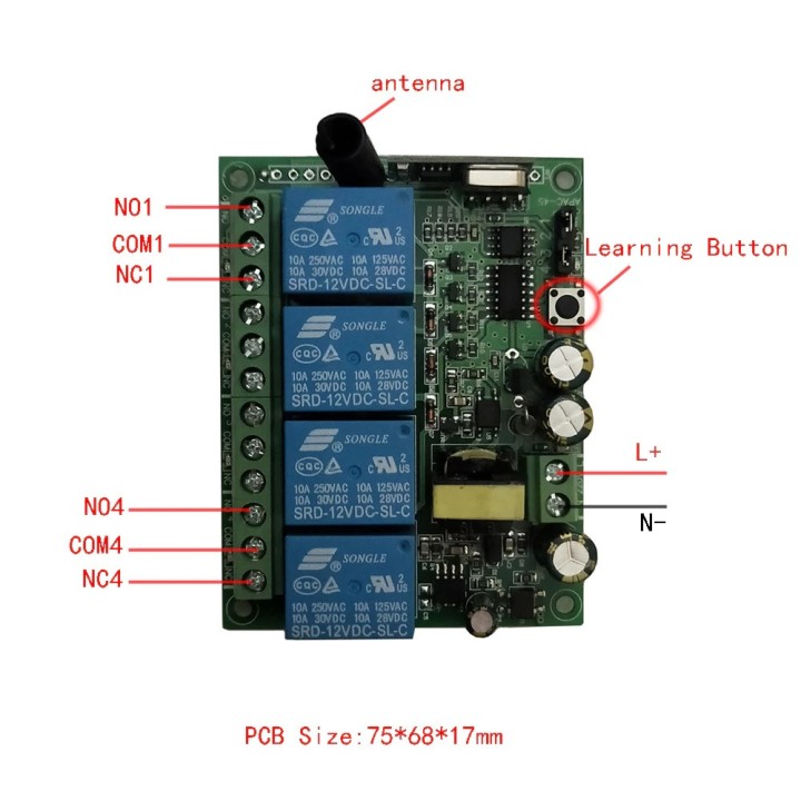 Télécommande Sans Fil AC 220 V 4CH 4 CH Système CommutateurLumière Commutateur Relais Module Récepteur Radio Émetteur 433Mhz