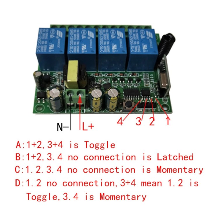 Télécommande Sans Fil AC 220 V 4CH 4 CH Système CommutateurLumière Commutateur Relais Module Récepteur Radio Émetteur 433Mhz