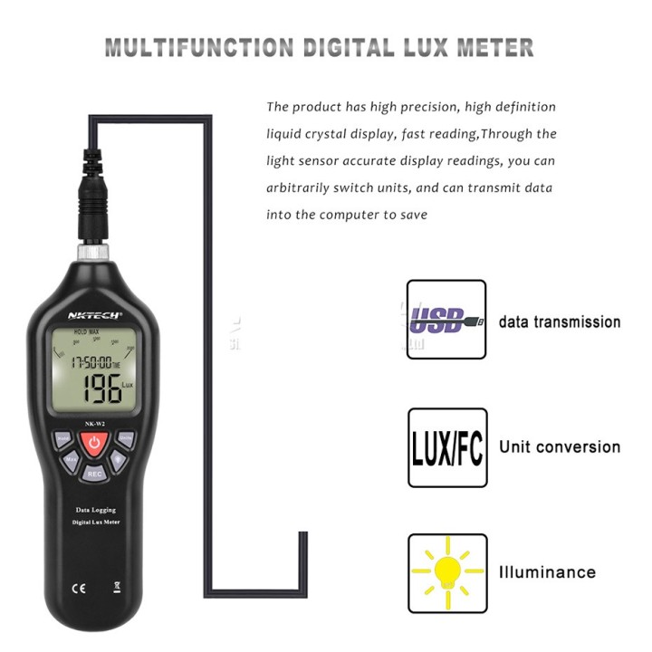 Luxmetre Numerique Tl-600 Usb 0.1-200000 lux cd rom Enregistreur de Données Capteur détachable