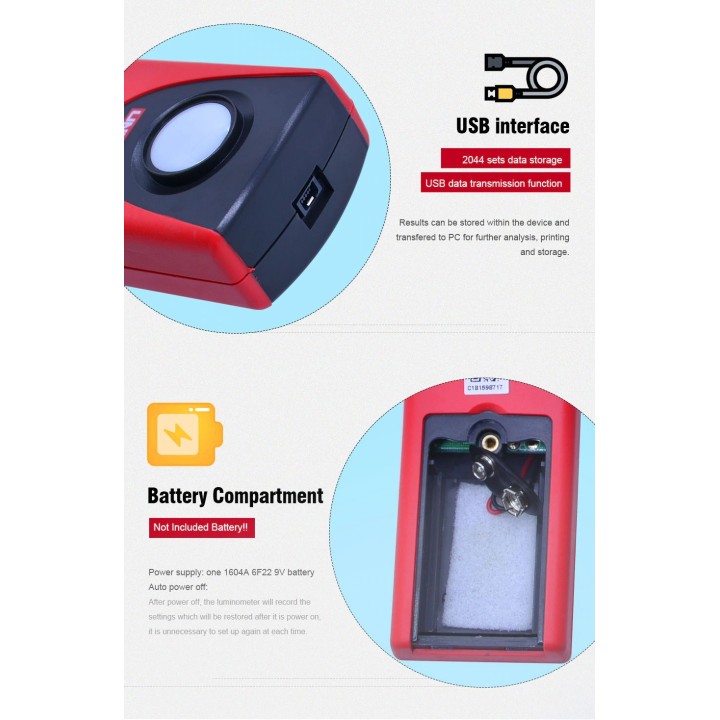 Luxmetro Numerico Usb 0.1-200000 lux cd-rom Data Logger UT382 Light Tester