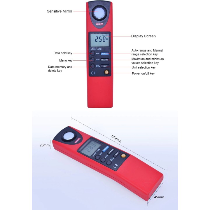 Lux meters UT382 UNI-T Illuminance measurement / data logging, professional industrial