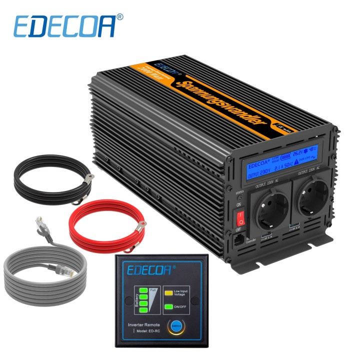 DC 24V to AC 220V 2000w 4000w modified sine wave power inverter with LCD display remote control 5V USB