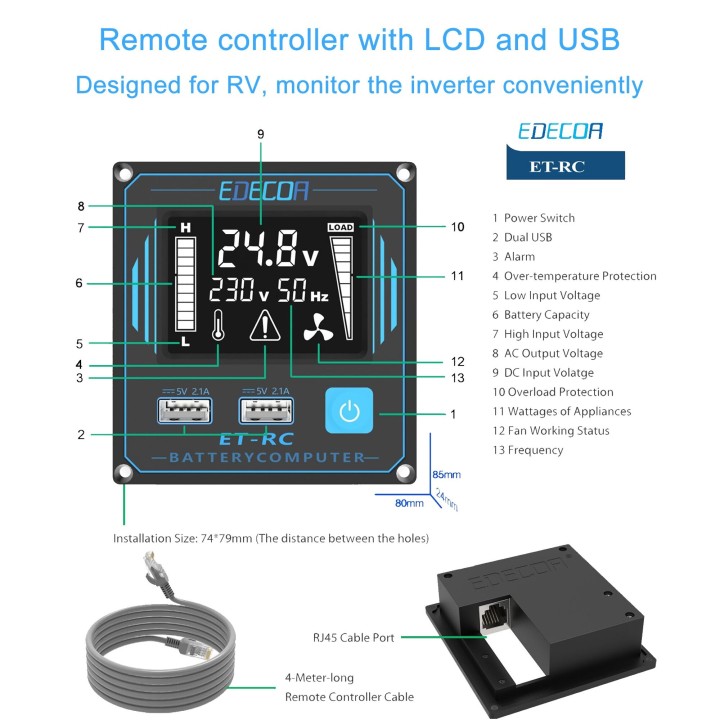 Modifizierter Sinus-Wechselrichter 3000W 6000W DC 24V AC 220V 230V, netzunabhängig mit LCD-Fernbedienung, 5V USB