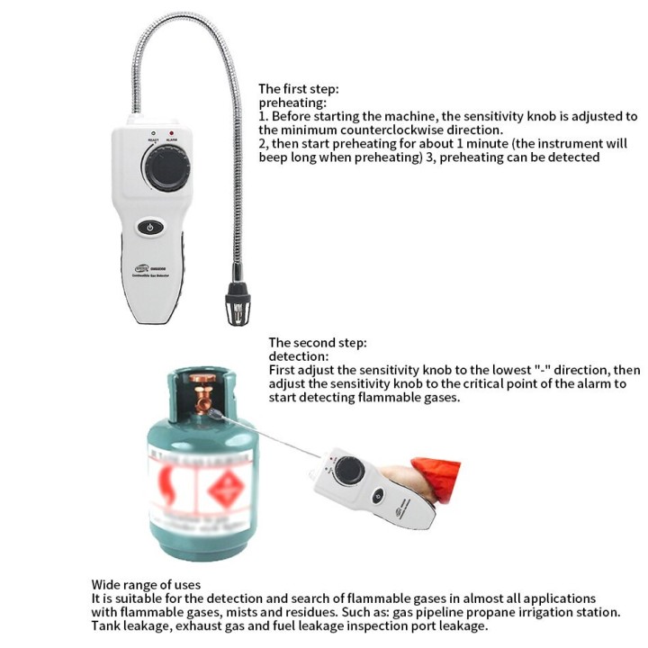 Portable flammable gas detector gm8800b gas leak tester, with sound and light alarm, adjustable sensitivity