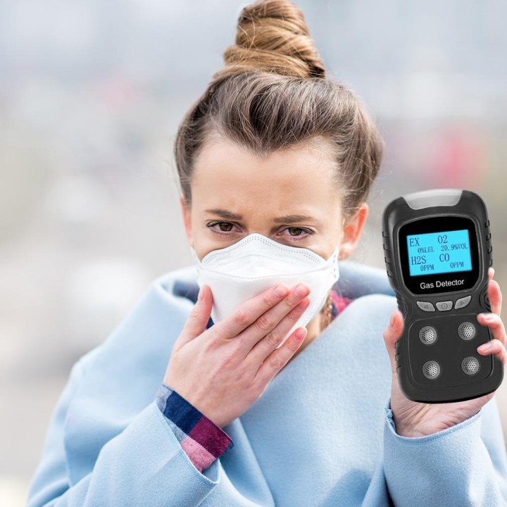 Détecteur de gaz LCD 4 en 1 analyseur monoxyde de carbone EX/O2/H2S/CO